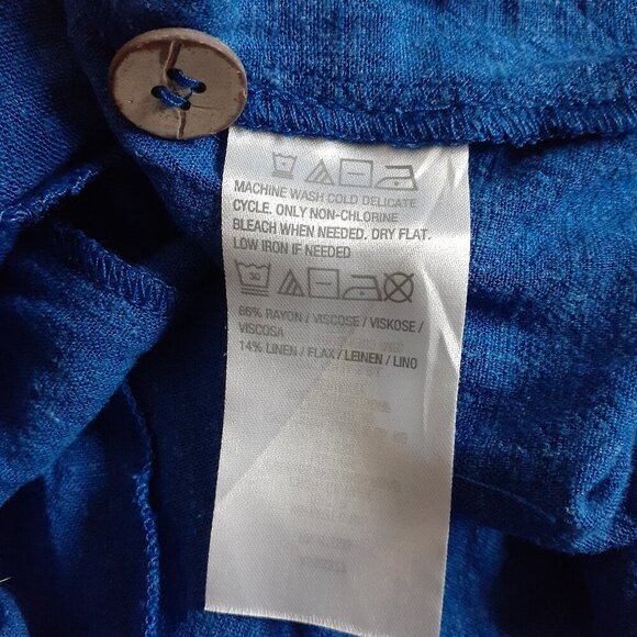 Susan Graver Women's Size 1X Blue Linen Blend Tiered Button Front Midi Dress - Picture 7 of 13